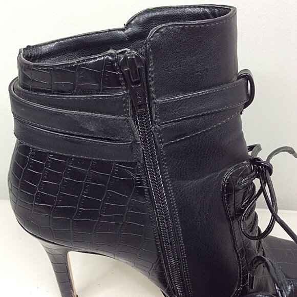 Altuzarra Faux Leather Lace-Up Zip Bootie Stiletto Heels Size 7.5 Black - Picture 6 of 9